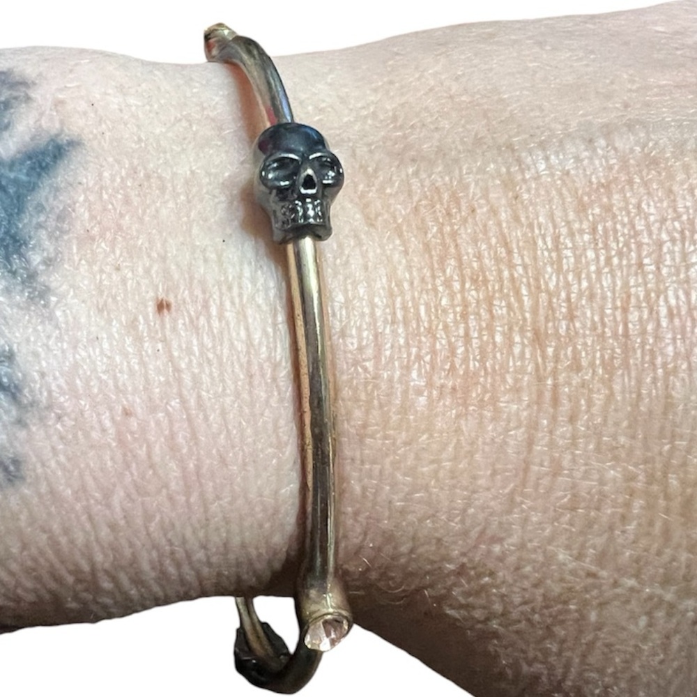 Vintage Aldo Gold Tone Skull Bangle Bracelet Light Pink CZ Bracelet GUC